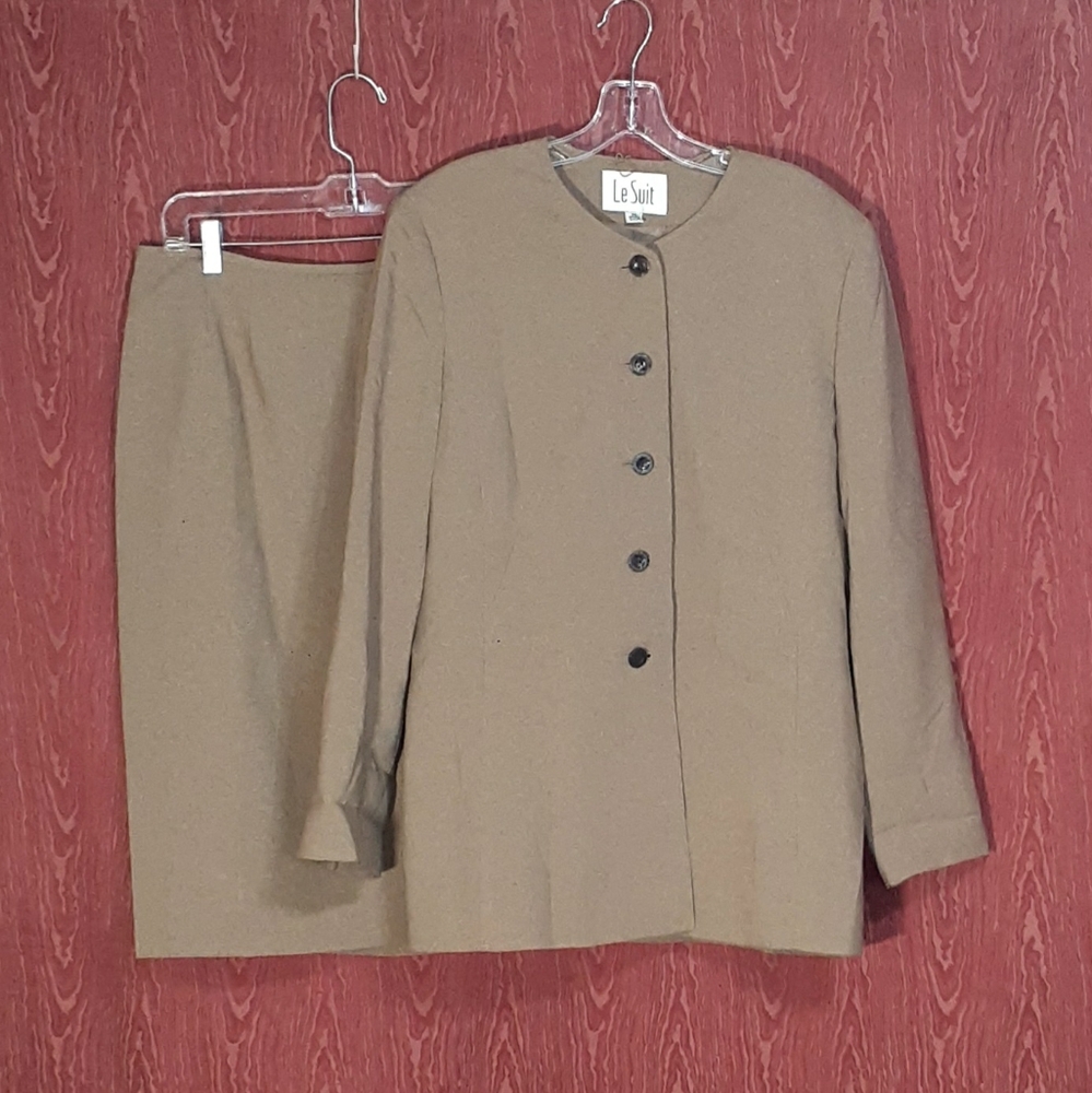 LE SUIT 2 Piece Skirt Suit Women’s Size 14 Brown - Picture 1 of 13